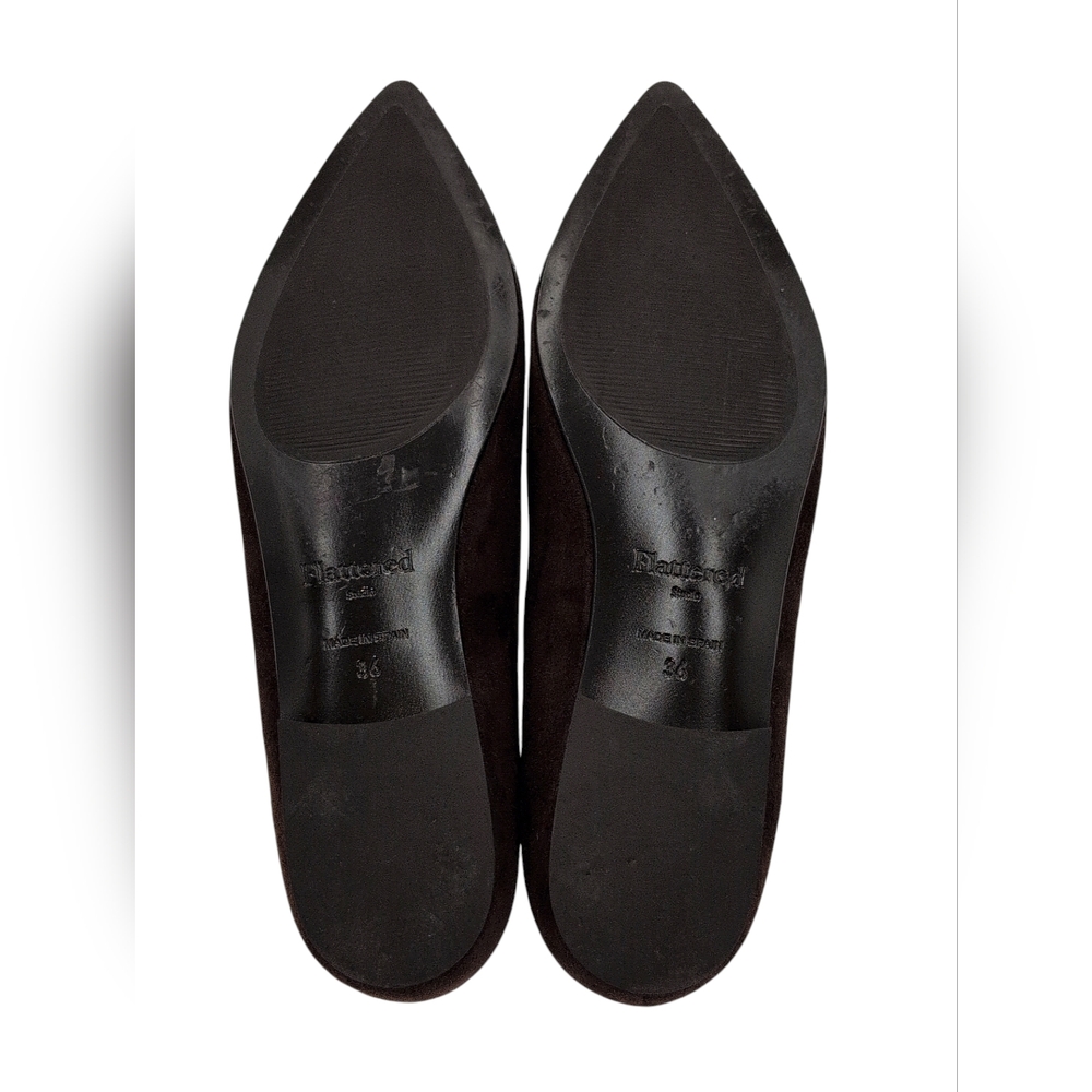Flattered Studio Sz 6 Luxurious Suede & Croc-Embossed Brown Pointed Ballet Flats - Picture 14 of 17